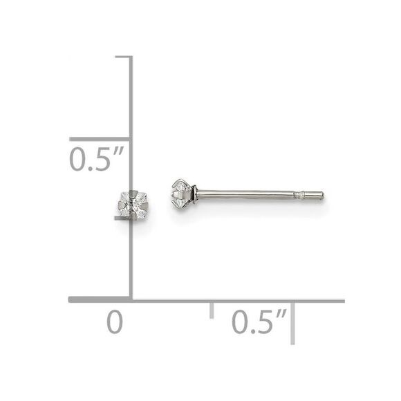 Kazi Luxury Chisel Stainless Steel Polished 2mm Square CZ Stud Post Earrings - Picture 5 of 5